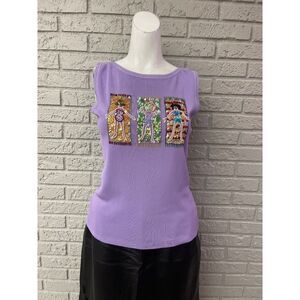 Sweater Works Beaded Sequin Sleeveless Knit Top Size M